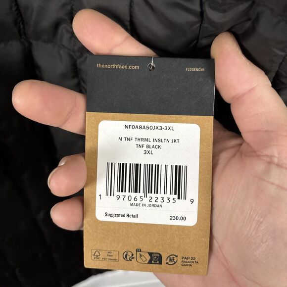 The North Face TNF Thermoball ECO Insulated FZ Puffer Jacket Black Size 3XL NWT - Picture 3 of 6